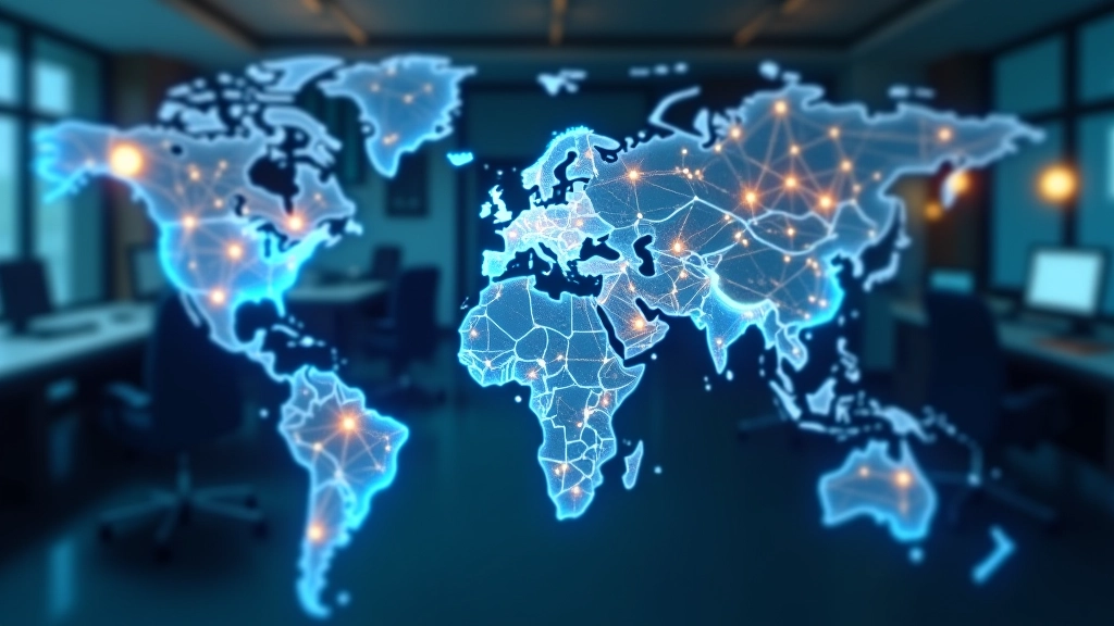 Grafické znázornění celosvětové obchodní sítě s mapou Evropy a spojnicemi mezi zeměmi